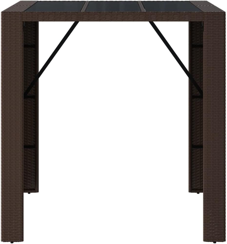 Bartisch mit Glasplatte Braun 105x80x110 cm Poly Rattan Bartisch, Bistrotisch Bartheke für Hausbar, Wohnzimmer und Esszimme