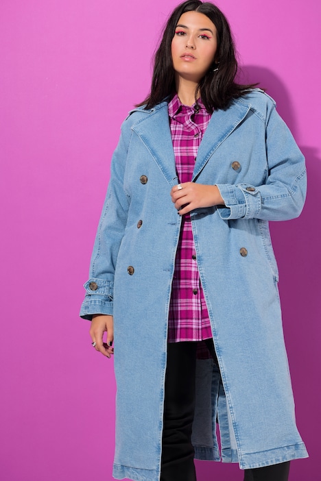 Jeans-Trenchcoat, A-Linie, Revers, Bindegürtel