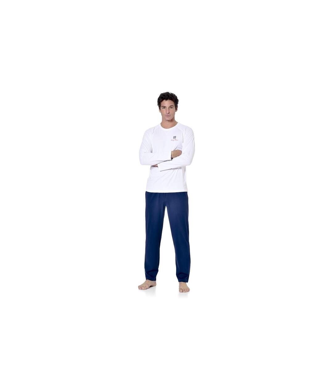 Ensemble pyjama long homme t-shirt col rond bicolore Dom