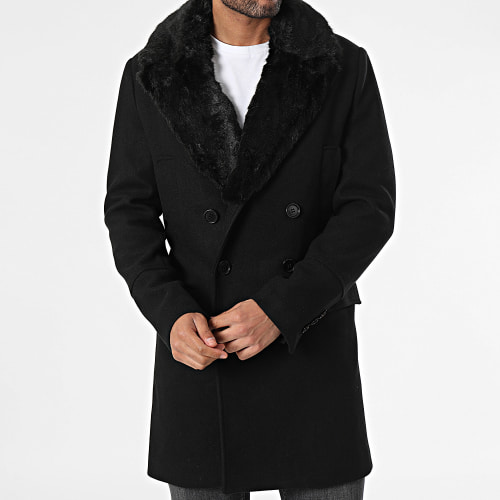 Manteau Col Fourrure Noir