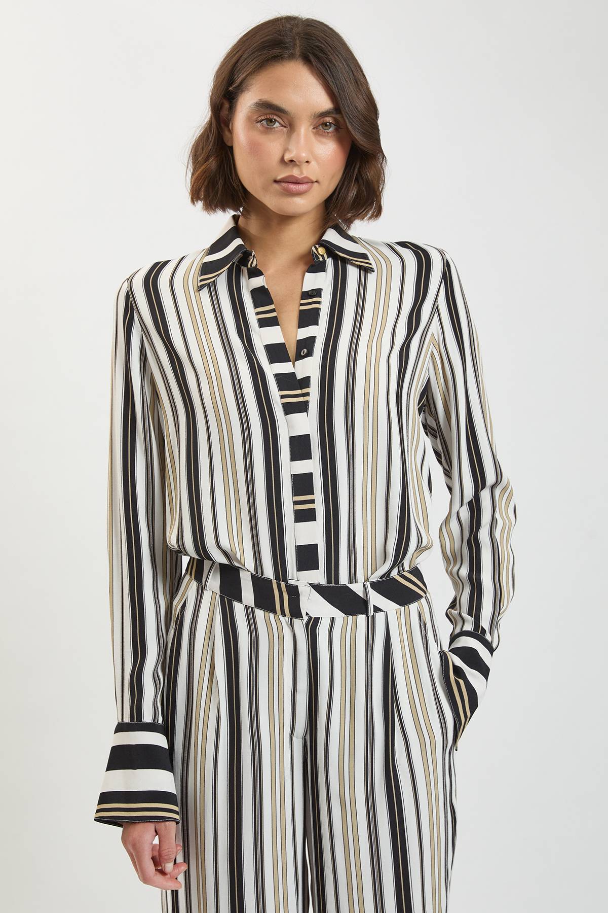 KarenMillen Chemise Coordonnée En Viscose À Rayures Contrastées