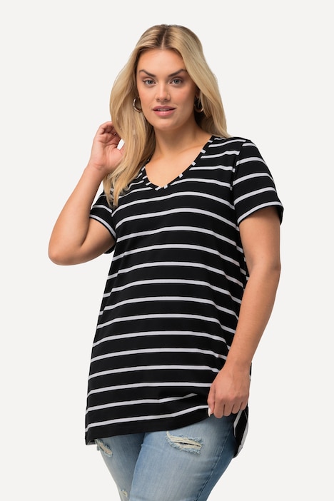 T-Shirt, Ringel, A-Linie, V-Ausschnitt, Halbarm
