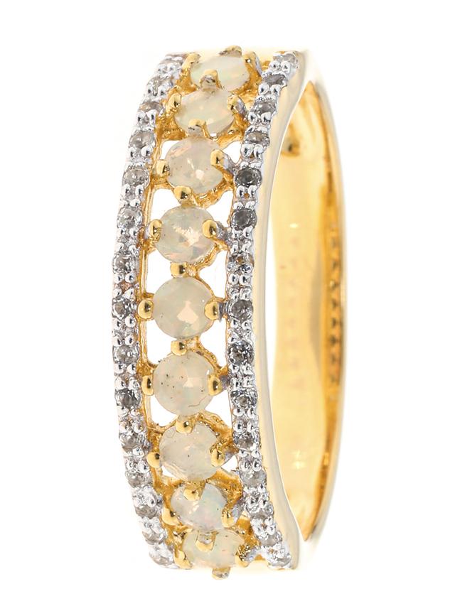 Rivière-Ring, Afrikanischer Opal, Weißtopas, Silber 925 vergoldet