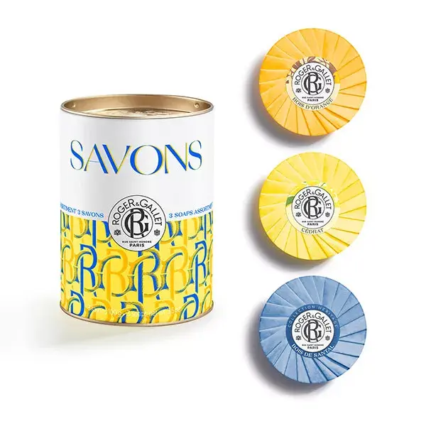 Conjunto de presente Roger & Gallet com 3 sabonetes benéficos: Flor de Laranjeira, Limão e Sândalo, 100g