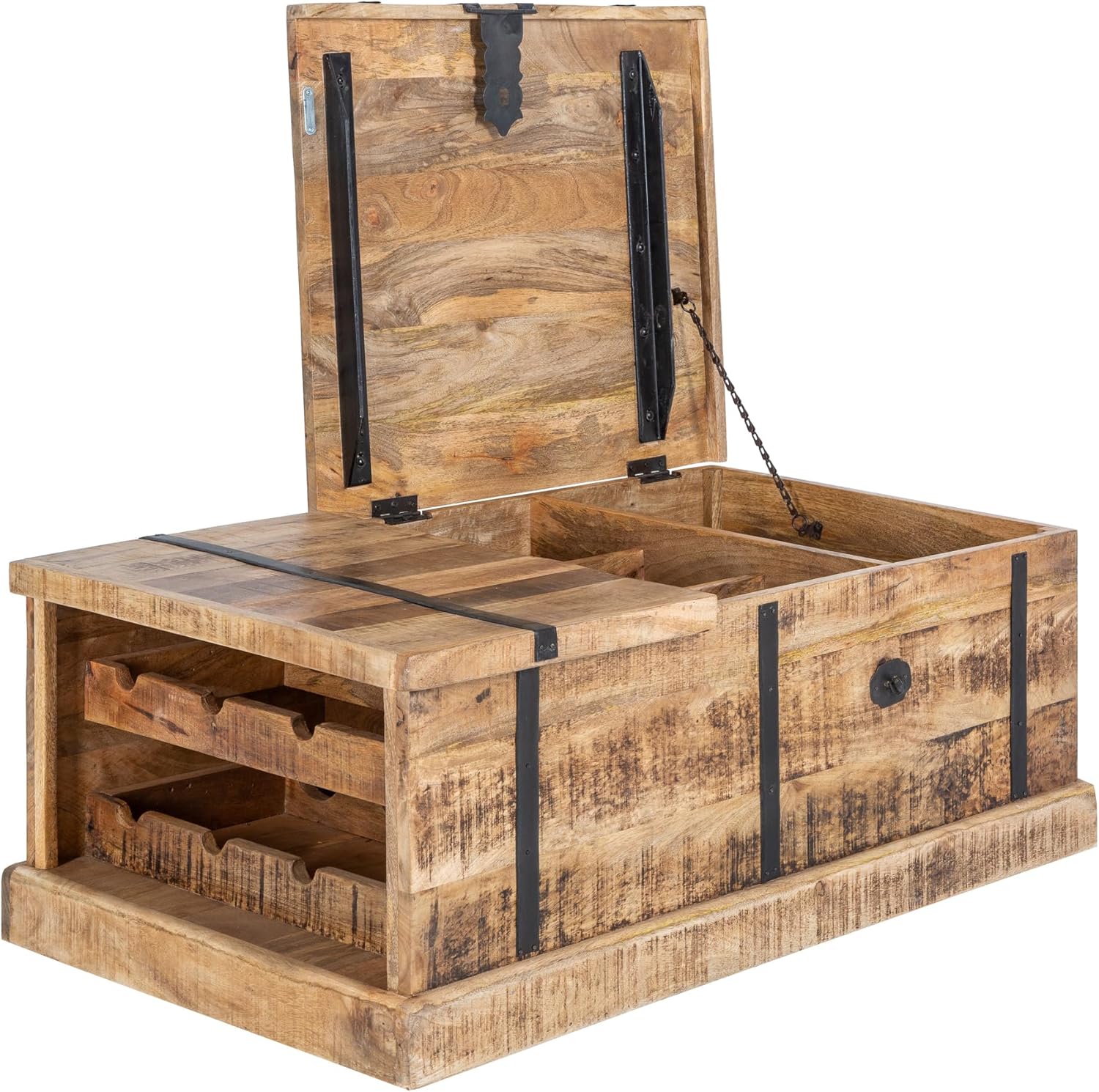 invicta INTERIOR Massivholz Couchtisch Bodega 100cm Mangoholz Hausbar Truhe Tisch Wohnzimmertisch