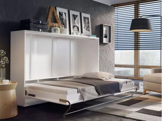 Lit escamotable Concept Pro Lenart Levfere 165, Double, Blanc, 140x200, Stratifié, 177cm