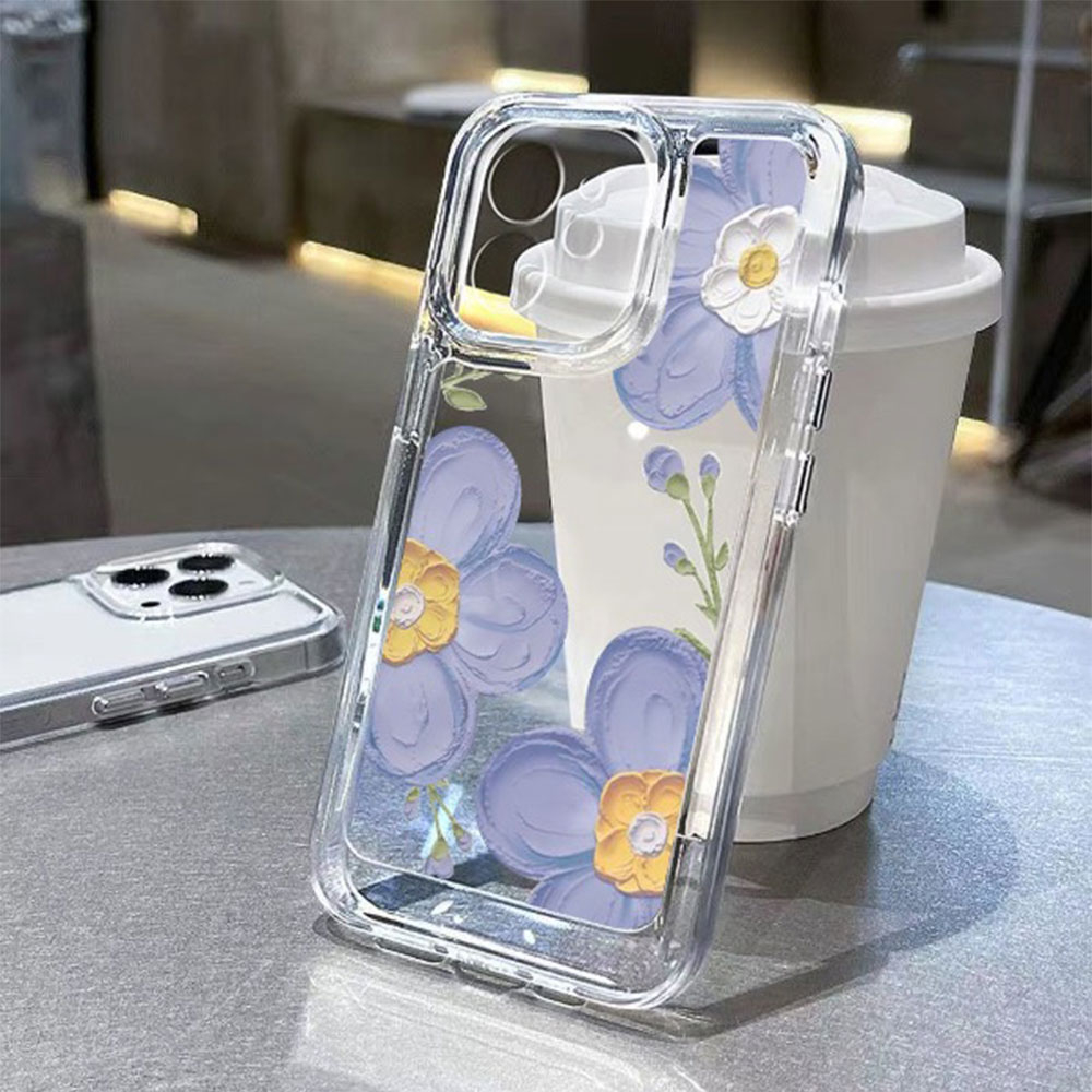 iPhone 15 Pro Gummi Case Schutzhülle mit Kameraschutz - Lila Blumen