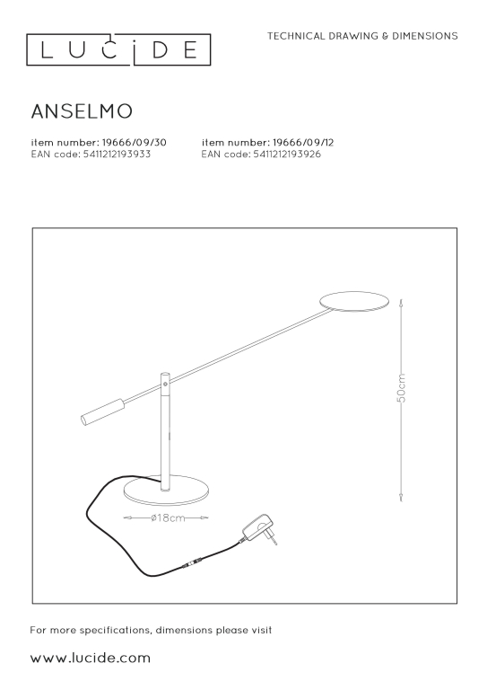 Lucide Anselmo bureaulamp LED zwart
