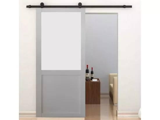 Porte Coulissante Athena Blanc H204 X L83 + Rail A Roulettes Noir Gd Menuiseries