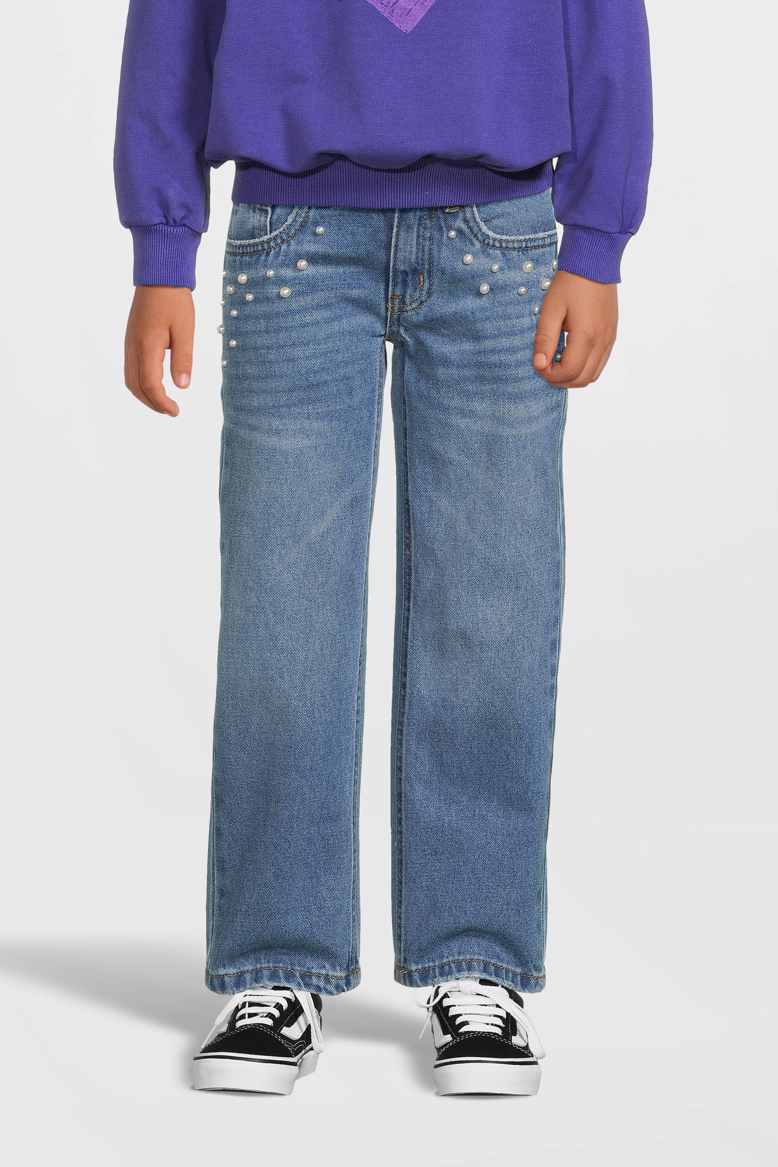 NAME IT high waist straight leg jeans NKFROSE met all over print medium blue denim