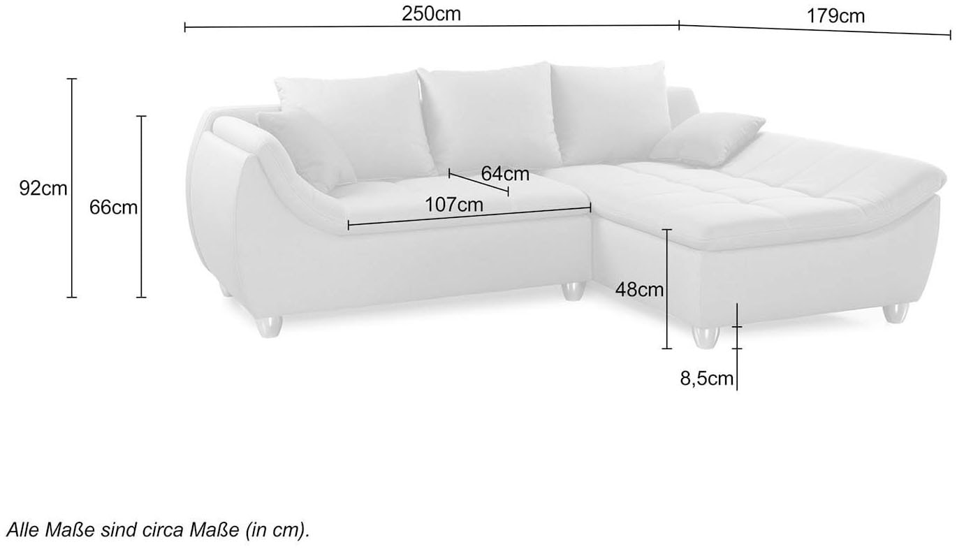 Jockenhöfer Gruppe Ecksofa »Genua L-Form, B: 250 cm« mit 2 Zierkissen