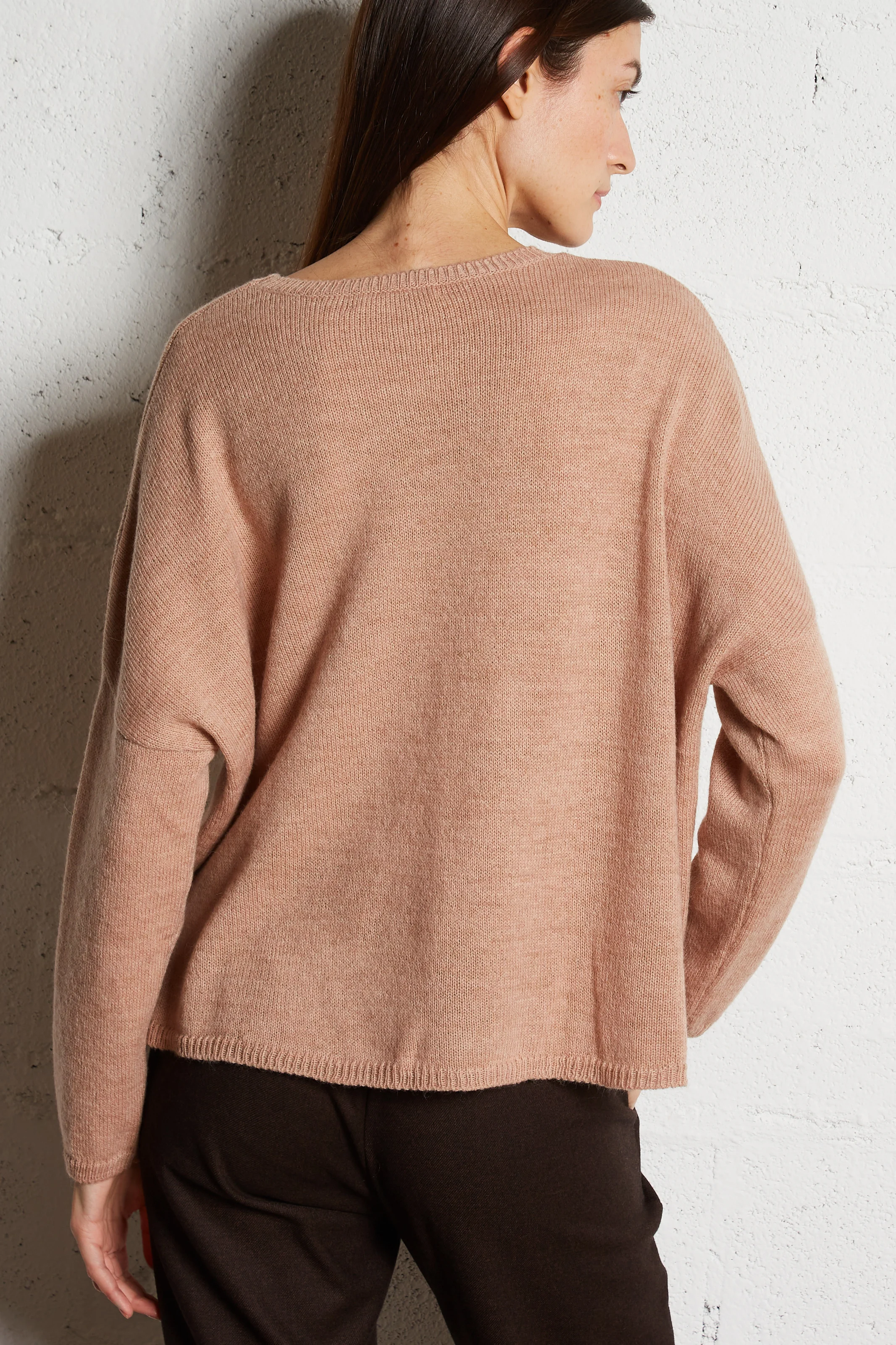 GREENVILLE - Pull ample col rond en laine mélangée | Rose