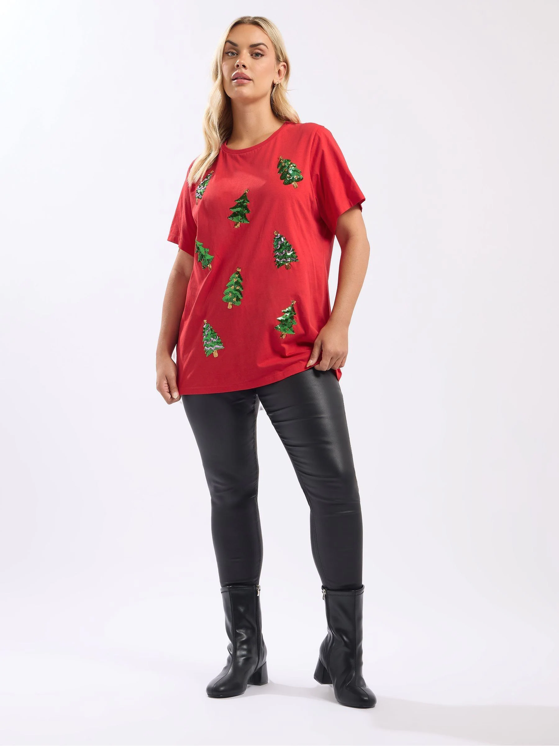 Yours Curve - Korte Mouw Pailletten Novelty T-shirt
