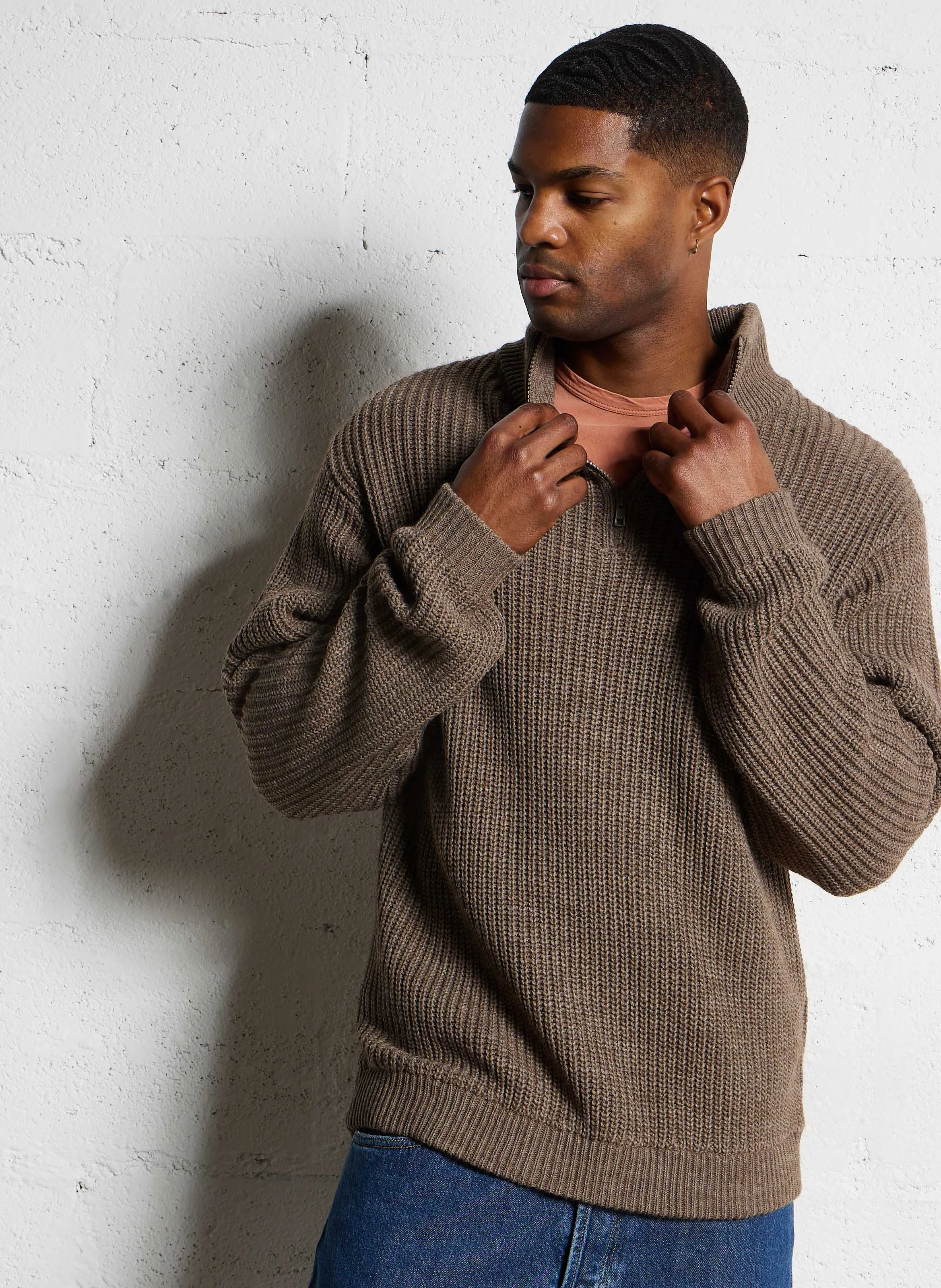 CRASHWAY - Pull droit col zippé| Marron