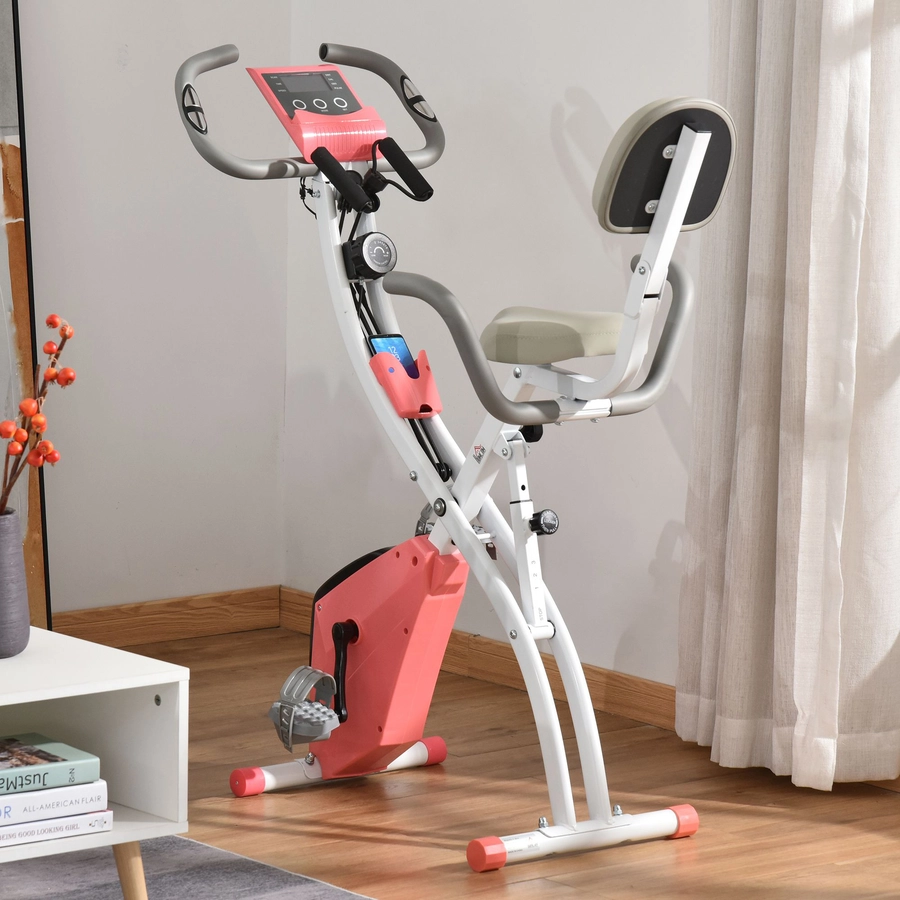 HOMCOM Fahrradtrainer mit LCD Display rosa, weiß