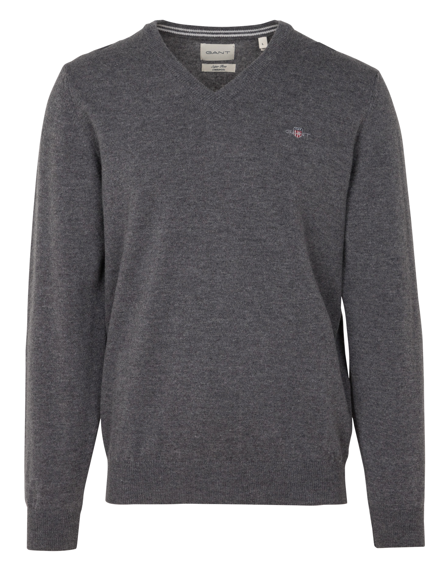 Pull droit col V brodé en laine | Gris