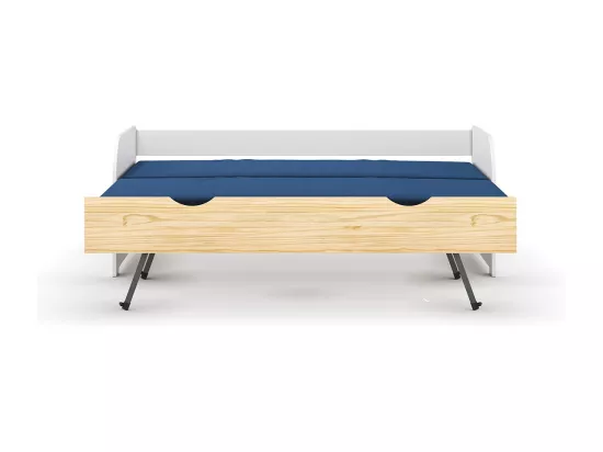 Lit banquette gigogne 80x200 cm bois massif blanc et bois EZRA