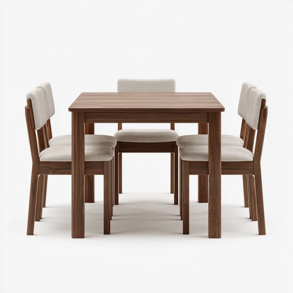 Esszimmer-Set Holztisch und Stühle 120x80x75 cm – Nussbaum/Beige – Moderner Stil