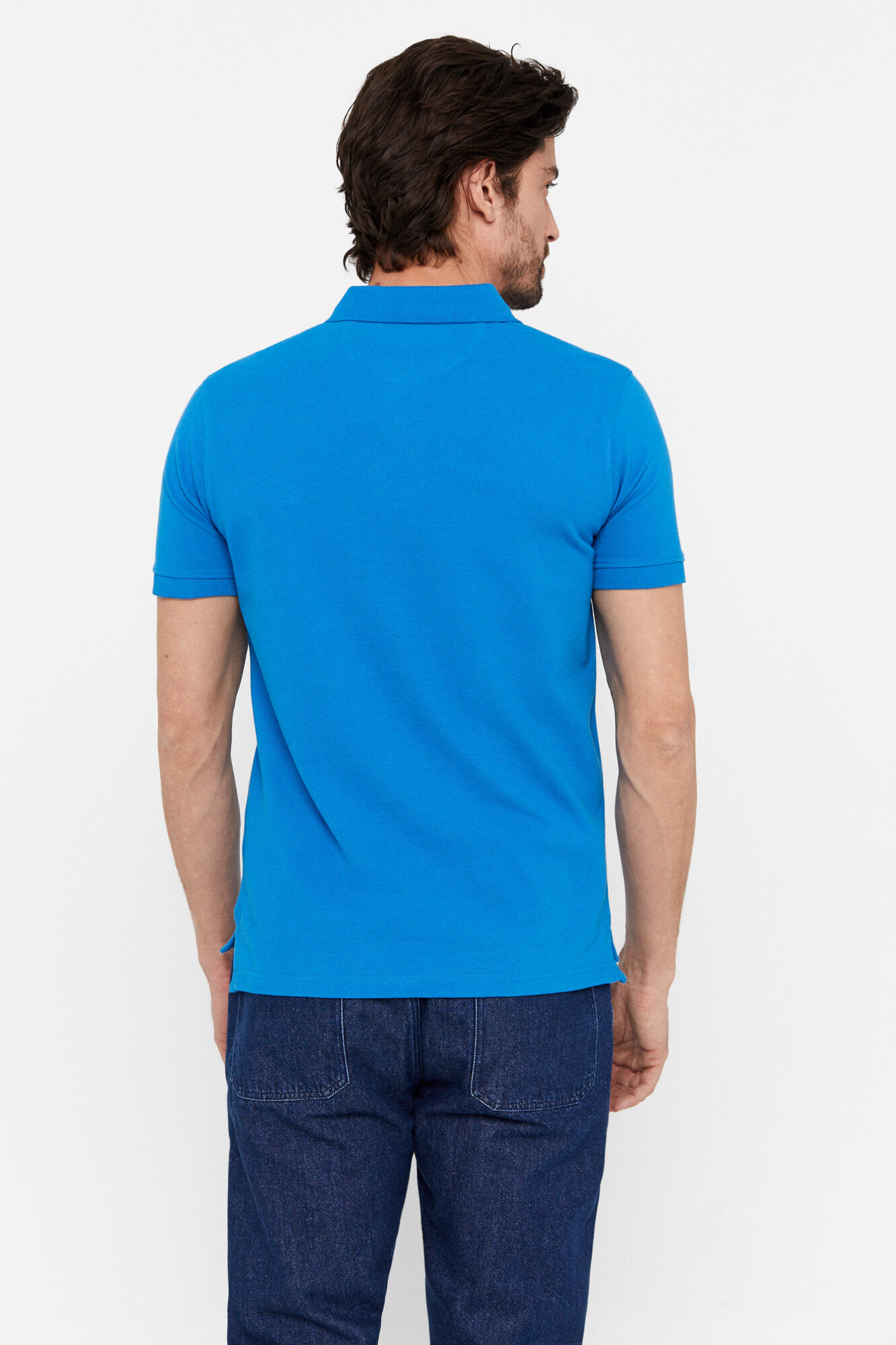 Camisa polo básica slim fit em piqué - Turquesa