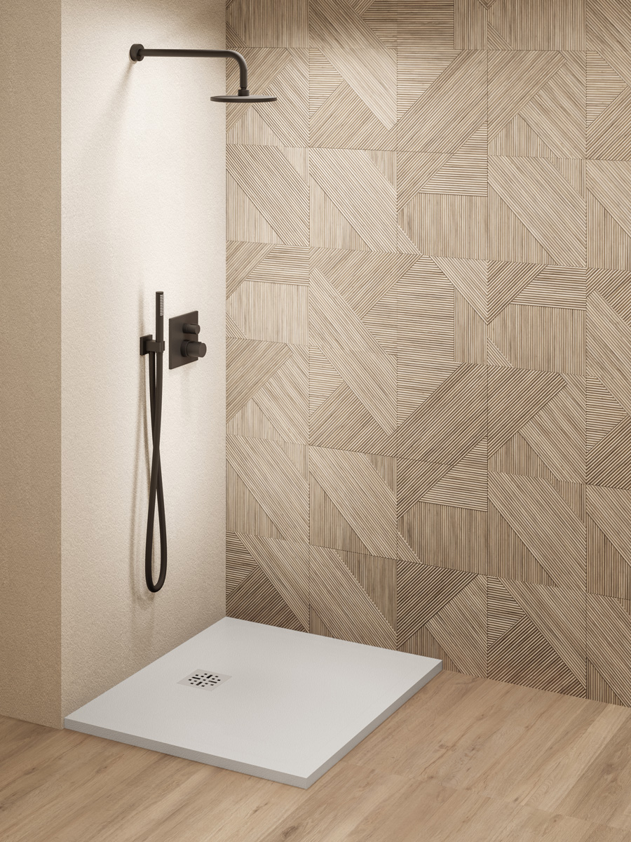 Saniclear Lino douchebak 80x80cm met stone finish wit