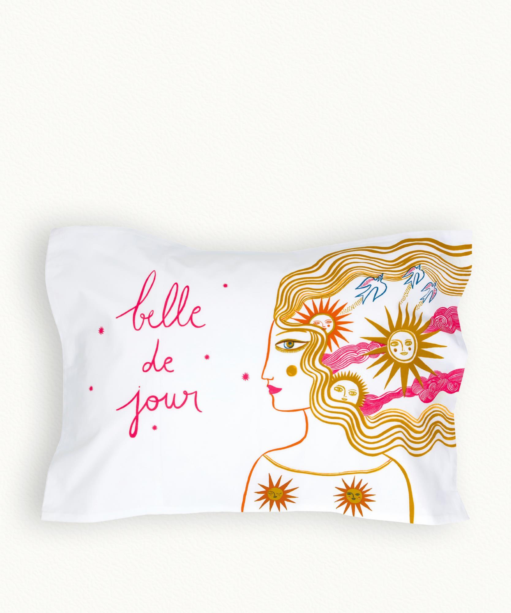 2 Taies d' oreiller Rectangle Belle De Jour Nuit  100% coton - 50 x 70 cm