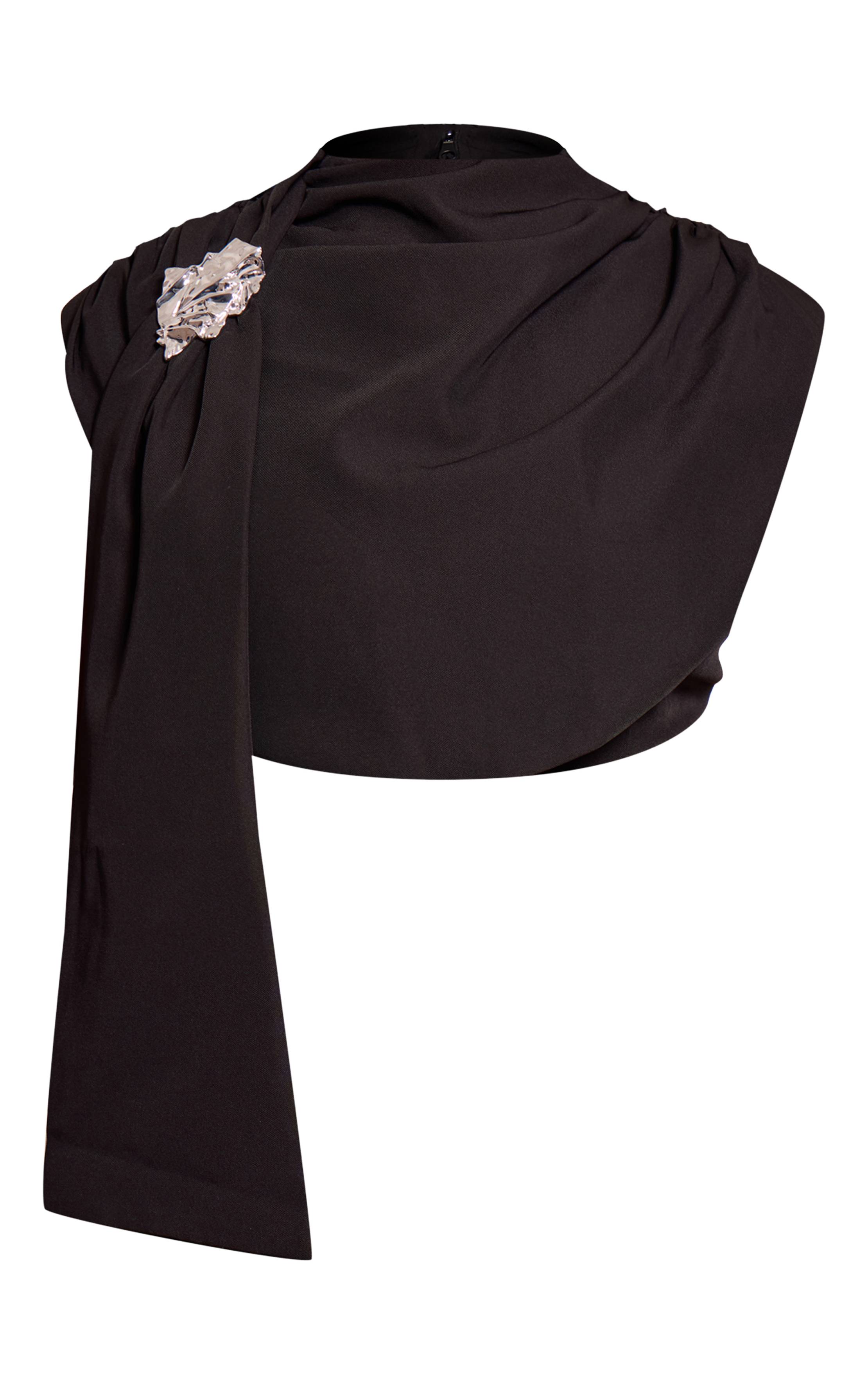 Noir Ensemble Crop Top Drapé Premium Avec Détails De Finition Tissée