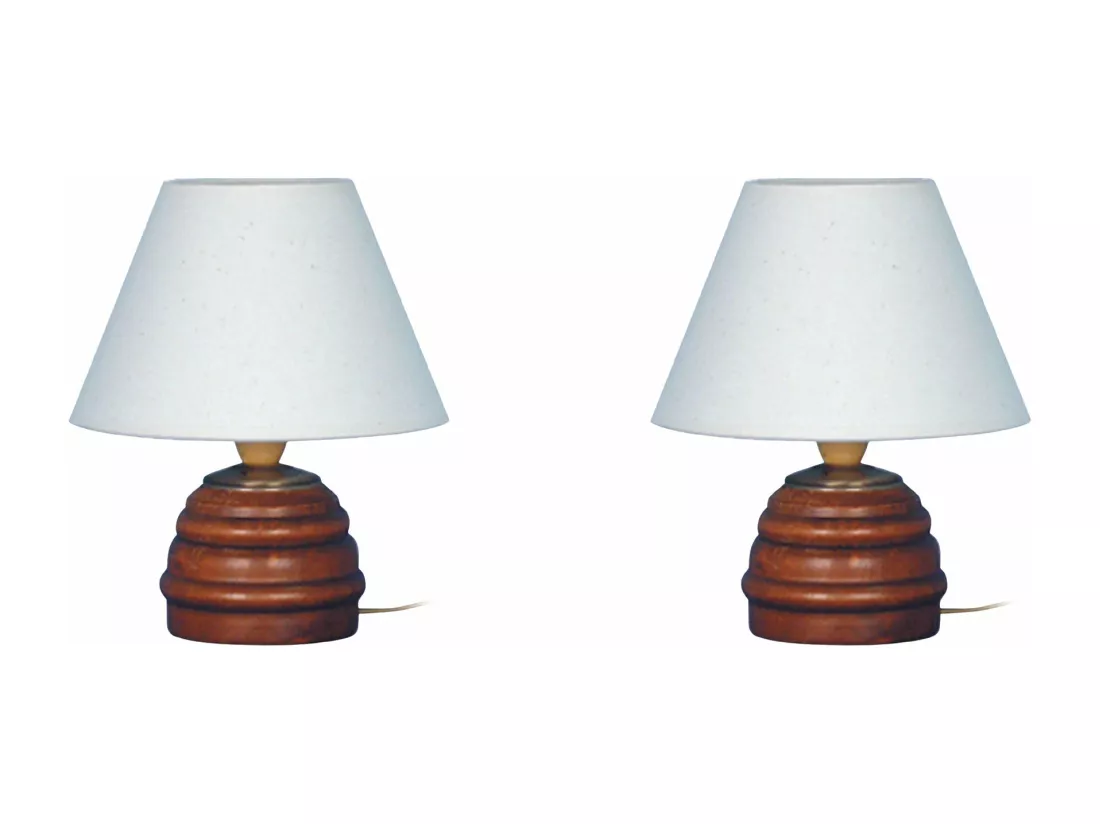Pair de Lampes de chevet colonne bois foncé 21,5 cm.