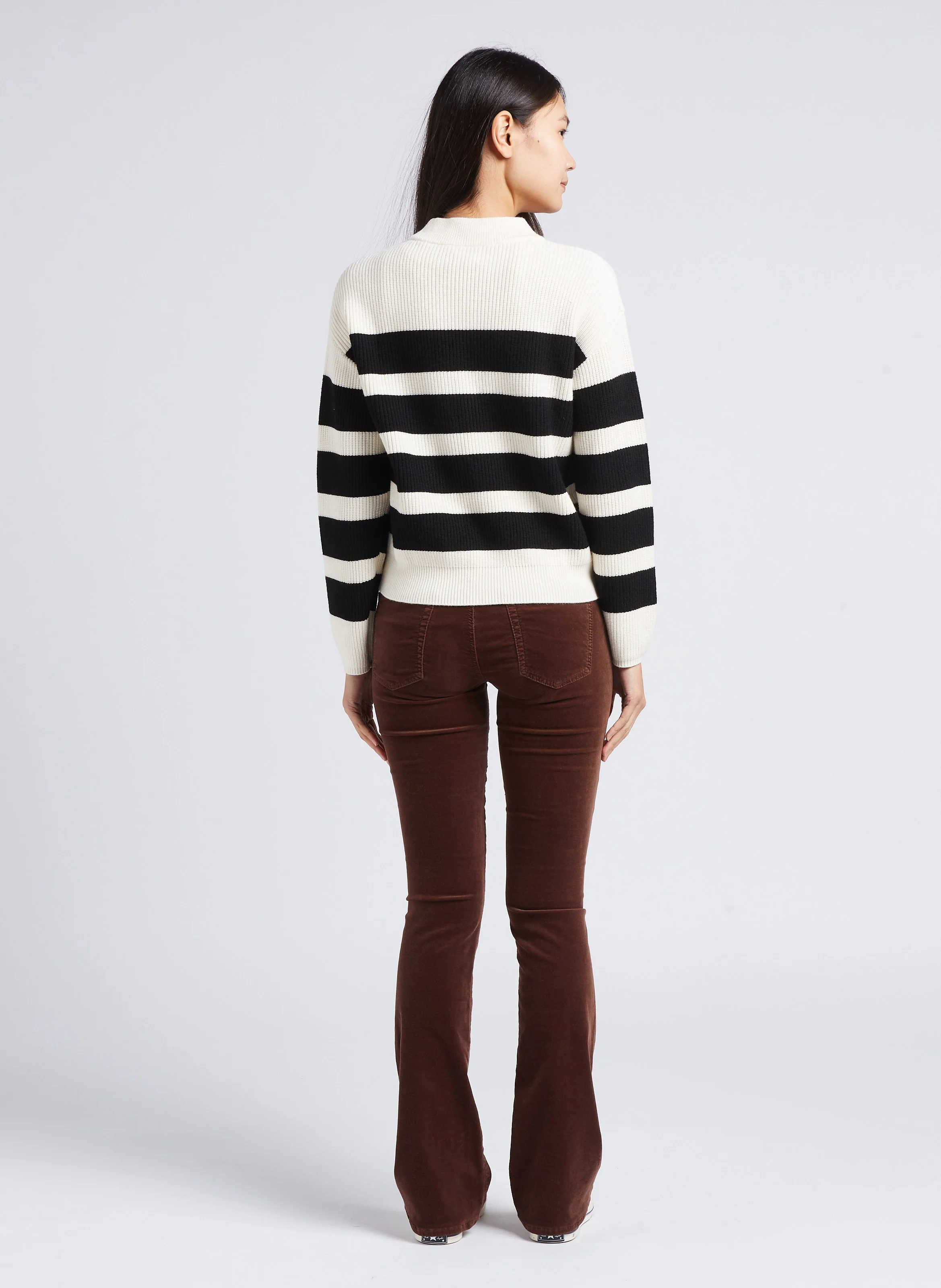 Pantalon bootcut velours en coton mélangé| Marron