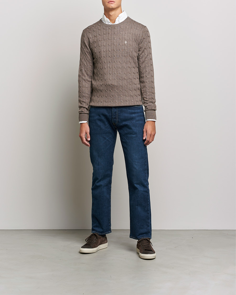Morris Merino Cable Crew Neck Light Brown