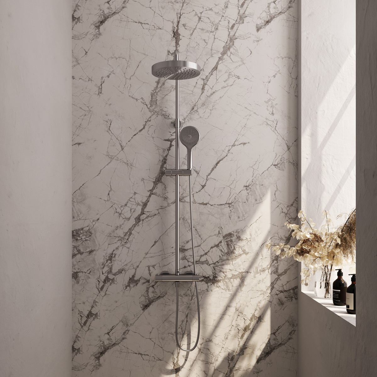 Brauer Stripe opbouw regendouche met 25cm hoofddouche en 3 standen handdouche RVS geborsteld PVD