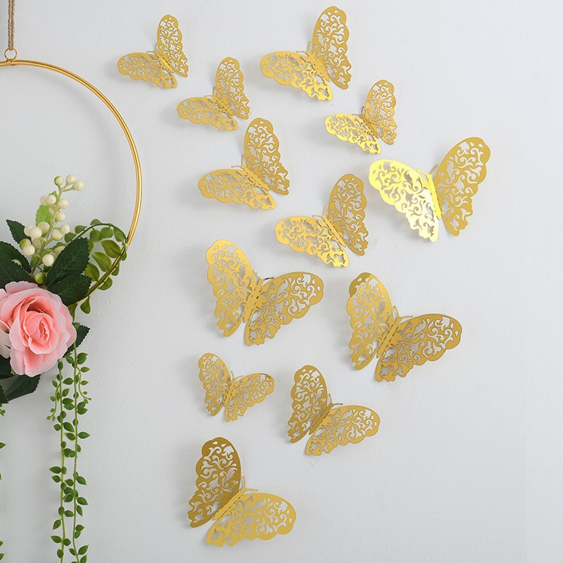 (12-tlg. Set) Kuchenstecker Schmetterling Tortenstecker Topper Dekoration für Torten / Kuchen - Gold