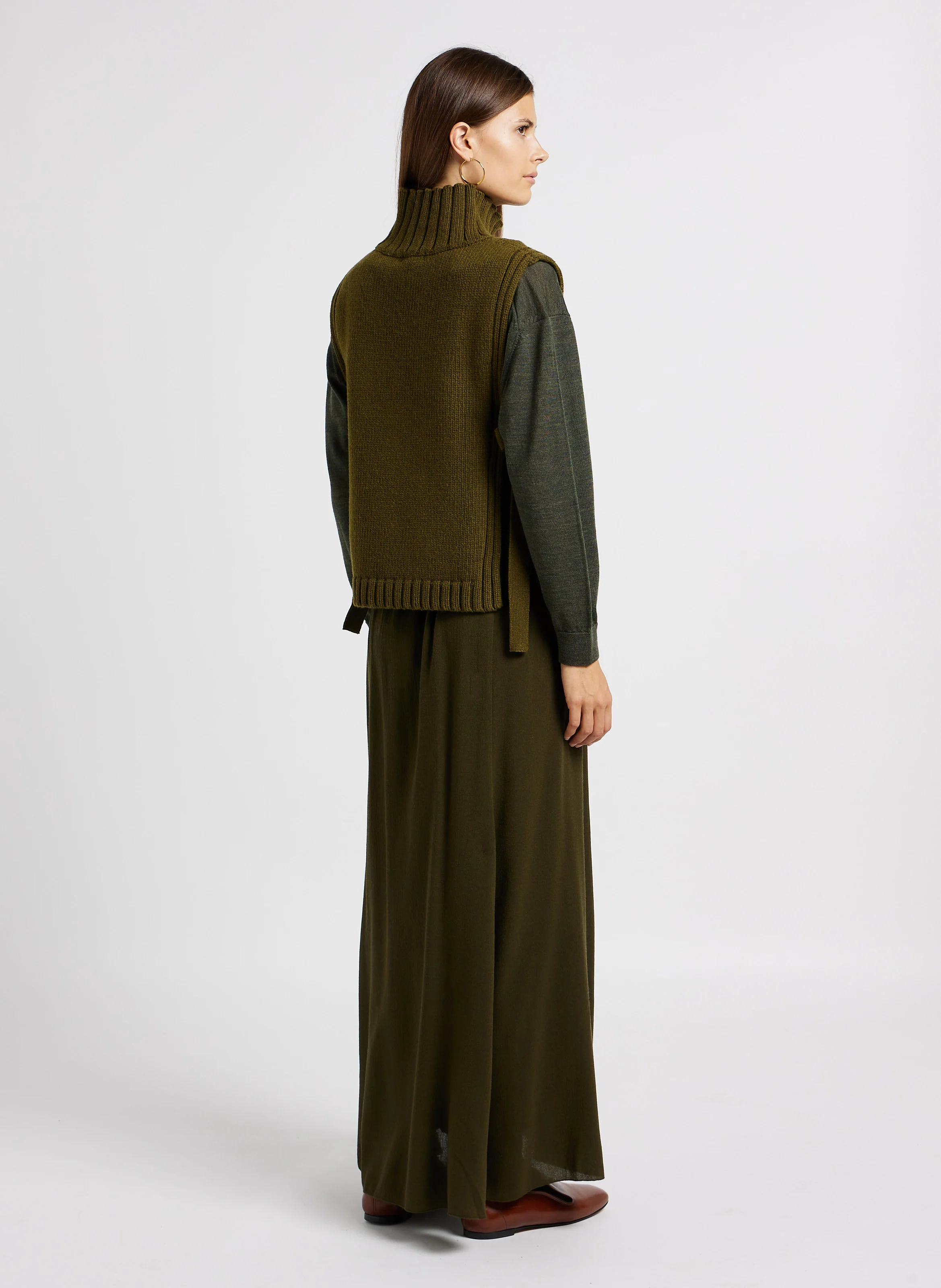 longue jupe en gaze crepe | Vert