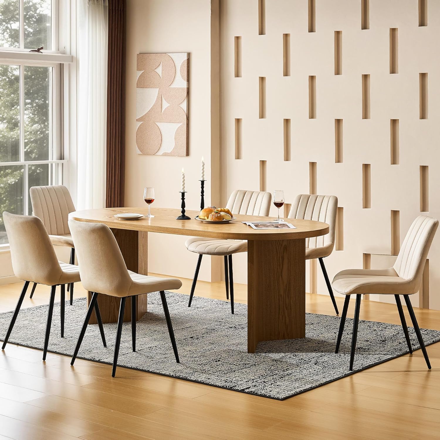 CLIPOP Samt Esszimmerstühle 4er Set Küchenstühle Polsterstuhl Wohnzimmerstuhl Gepolsterte Sessel Sitzfläche mit Rückenlehne und Metallbeine (4er Set, Beige)
