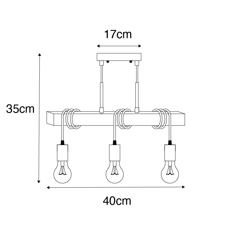 Industriële hanglamp, hout met staal, 3-lichts - Gallow
