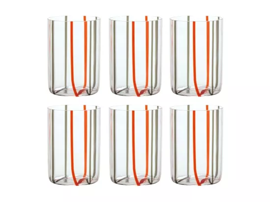 Verre Tirache Zafferano en verre borosilicaté bicolore rouge-gris, boîte de 6 pièces
