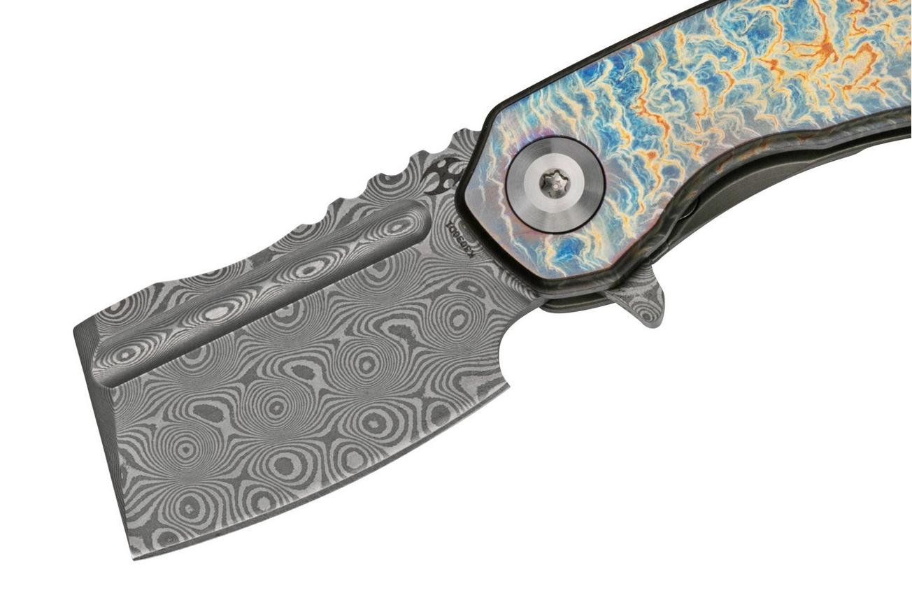 Kansept Mini Korvid K3030A2 Damascus, Lightning Strike Titanium zakmes, Justin Koch design