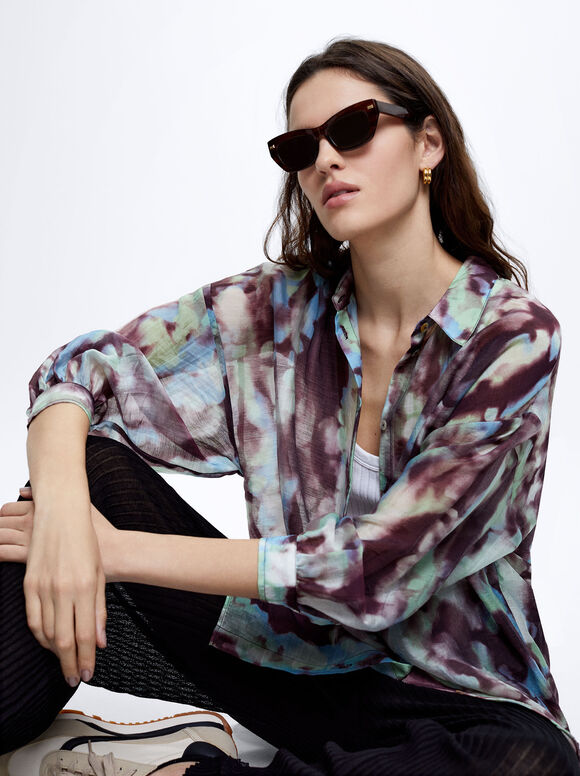 Camisa estampada em liocel - Marrom