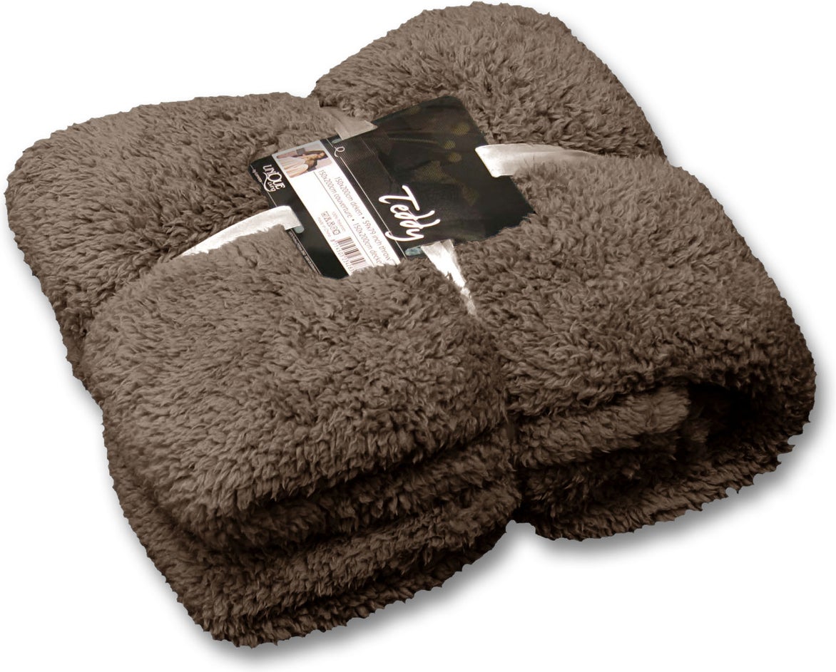Unique Living plaid Teddy beige / grijs 150 x 200 cm