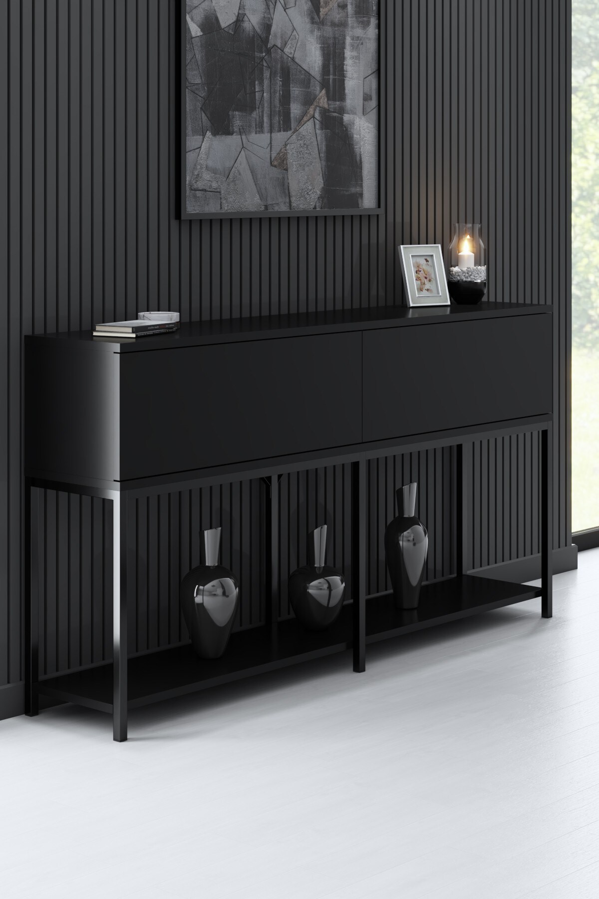 Homtex Konsole Schwarz, Melaminbeschichtet/Metall, Elegant und vielseitig