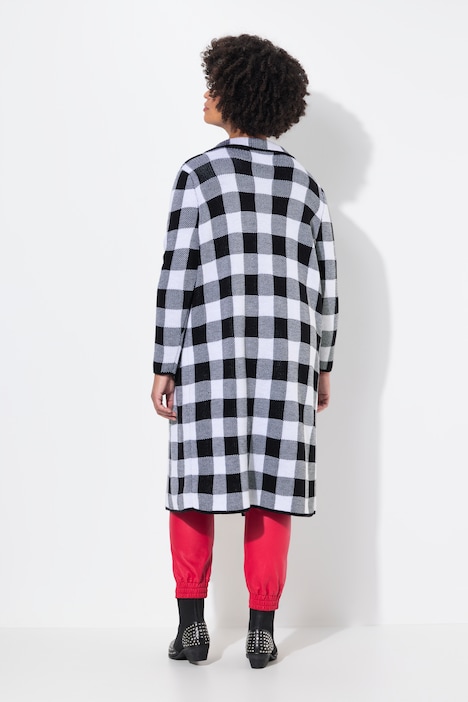 Strickjacke, Straight Fit, Karo, Fransenkanten