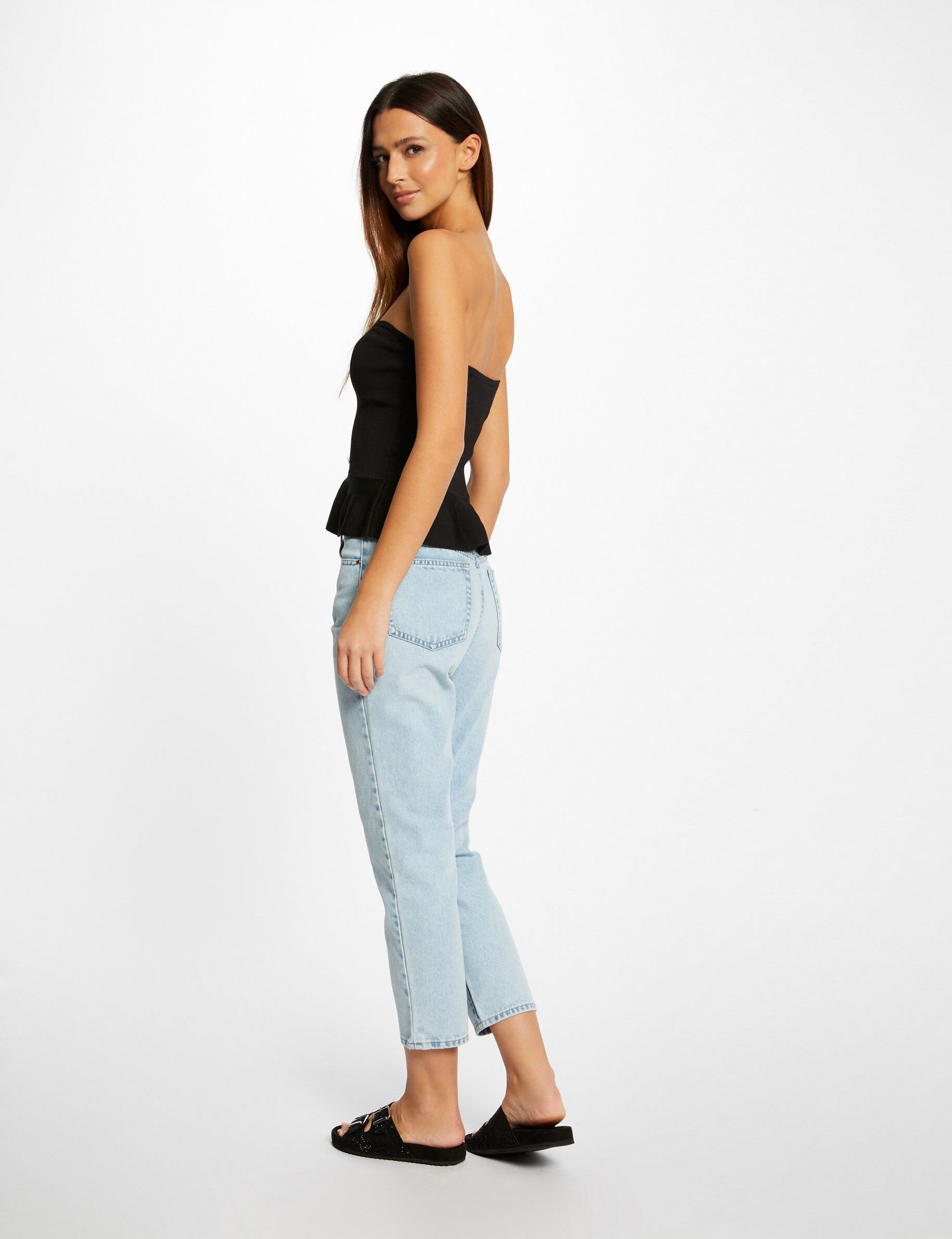 Débardeur pull bustier avec boutons noir femme - noir