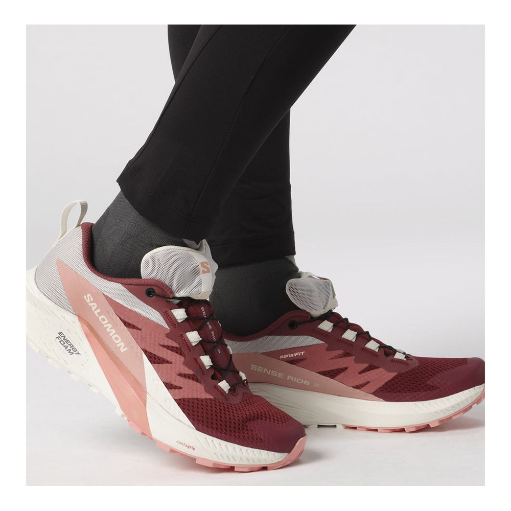 Salomon SENSE RIDE 5 GTX W - Chaussures trail Femme syrah/vanilla ice/peach amber