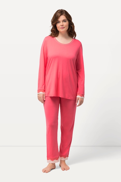 Pyjama, Spitze, Rundhals, Langarm