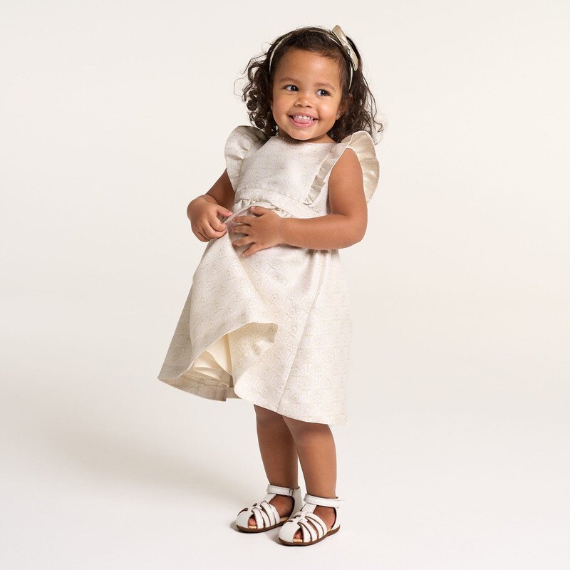 Robe chic irisée à manches volantées beige bébé fille Blanc