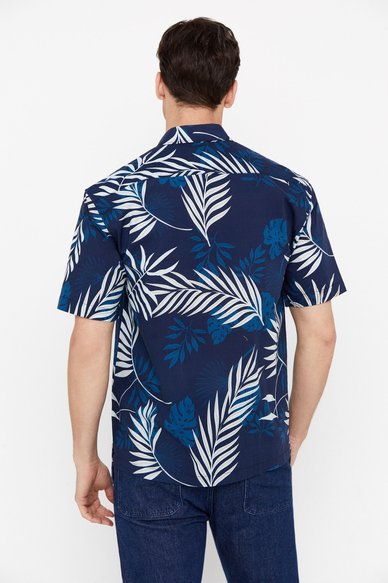 Camisa estampada de manga curta - Azul marinho