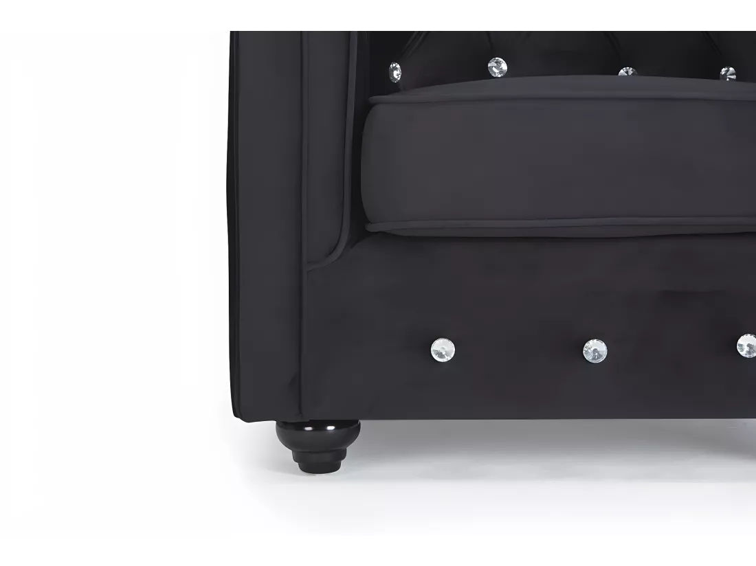 Fauteuil CHESTERFIELD - velours noir et boutons effet cristal