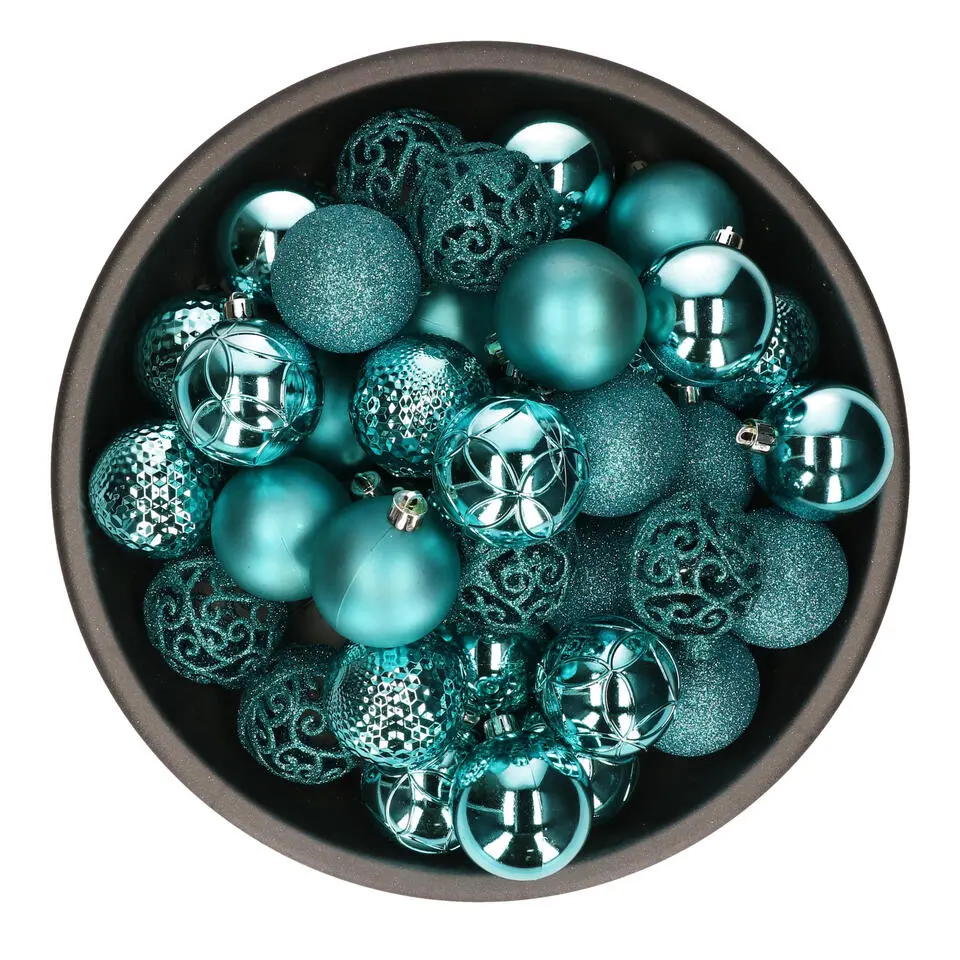Bellatio decorations Kerstballen - 37x - mix - turquoise - 6 cm