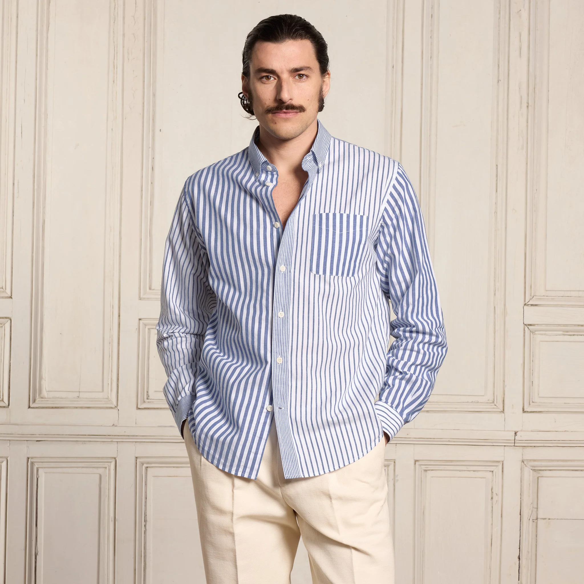 Blue striped cotton and linen shirt