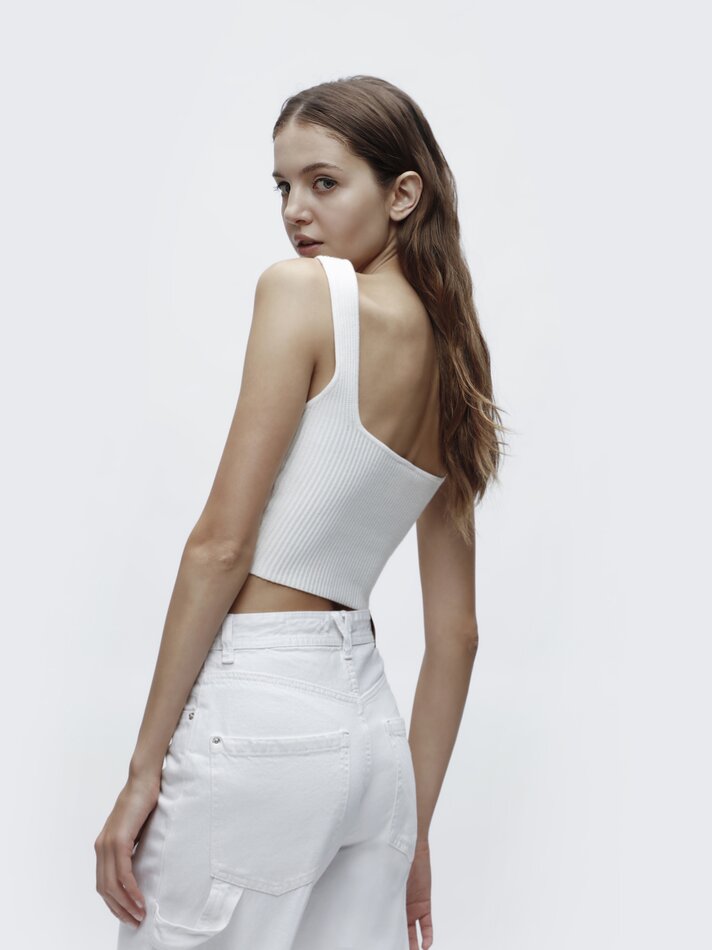 Calça jeans de perna larga - Branca