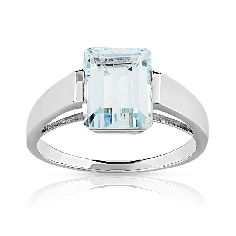 Bague or 750 blanc aigue marine rectangulaire